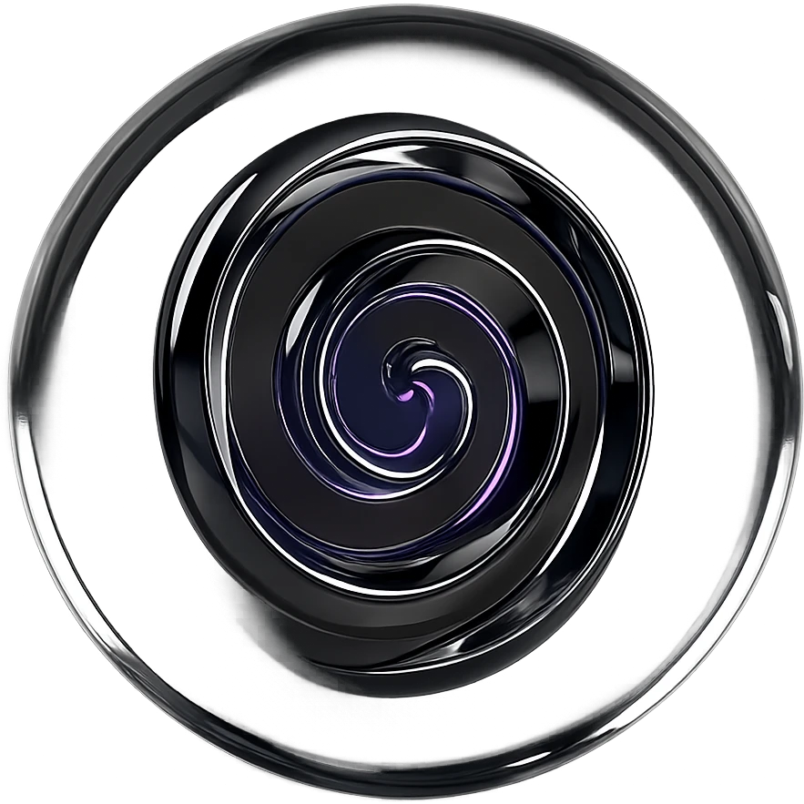 clear sphere with a reflective chrome spiral at its center, glowing purple and emitting a faint light, in chrome style emoji