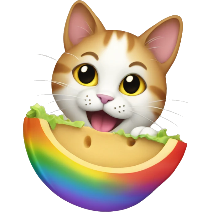Cat eating on a rainbow emoji