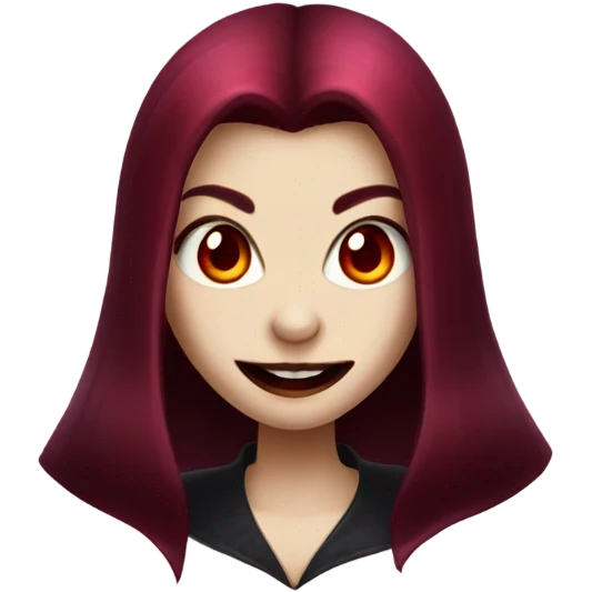 a vampire girl with burgundy hair, fangs and red eyes emoji