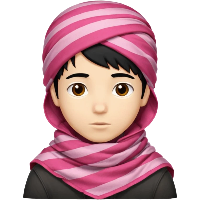 Emoji de un chico con turbante árabe que el chico sea de color piel clara y que tenga cabello negro y de fondo blanco y que tenga un pañuelo árabe de color rojo y con rayas rosas emoji
