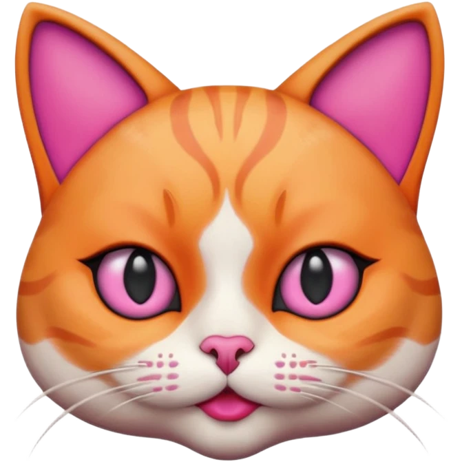 cat with exaggerated makeup portrait, head and shoulders only, heavy colorful eyeshadow, bold lipstick, dramatic blush, funny glamorous expression, cute 3D cartoon, mobile game icon style, clean background, no text, no watermark emoji