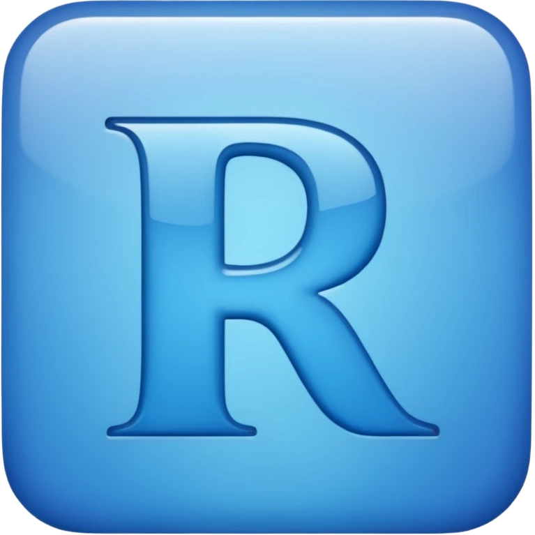 capital letter "R" printed in blue color square shape in center emoji