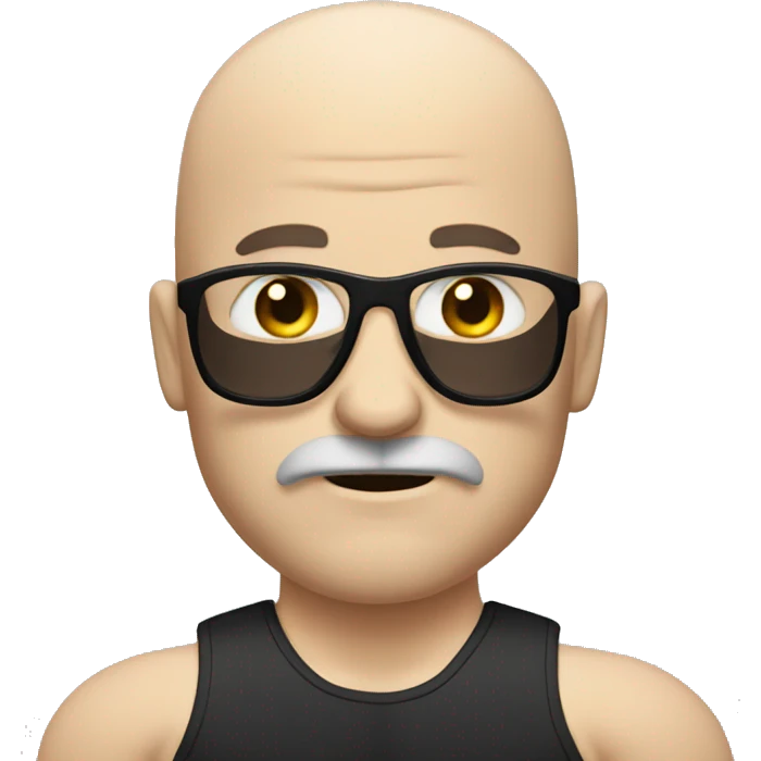 white bodybuilder with baldness and black mustache emoji