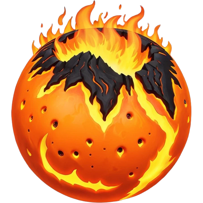 sphere globe planet, surface covered with lava fire emoji