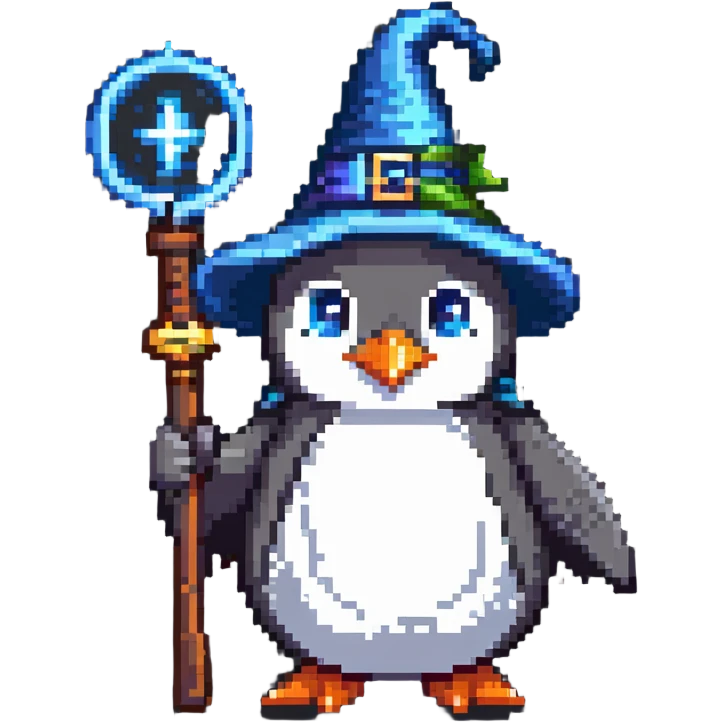 penguin wizard with hat and staff emoji