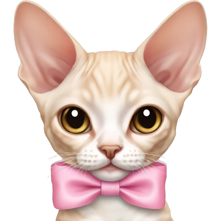Devon Rex cat with baby pink bow emoji