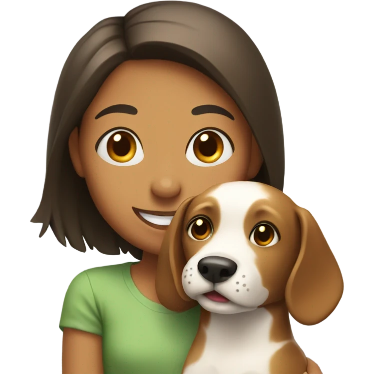 Girl smiling with dog indoors emoji