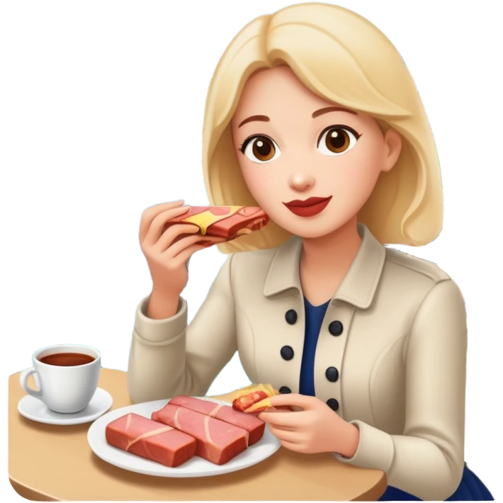  paris women eating SPAM meat at cafe landscape  emoji