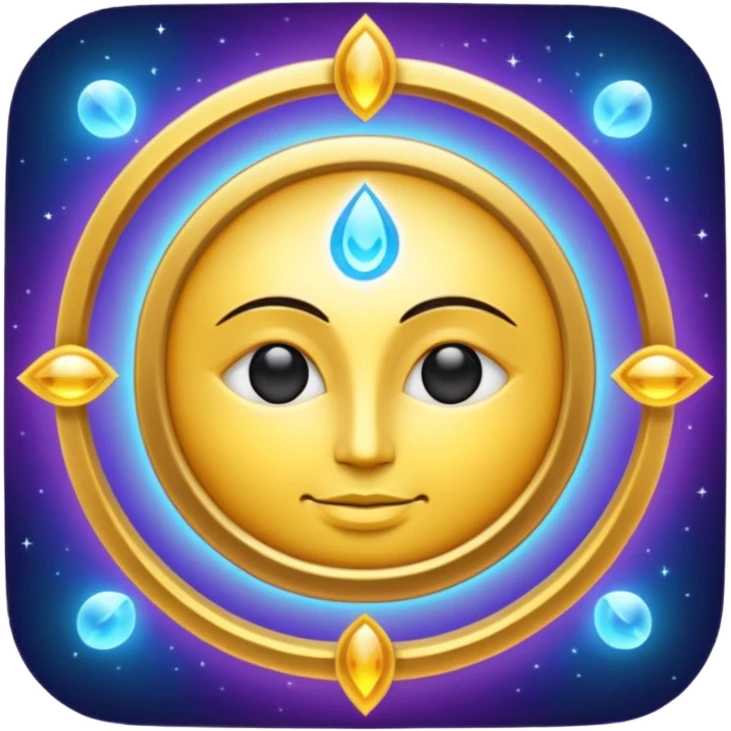 Create a minimal glowing emoji symbol of pure consciousness (Chetna) and formless God. Abstract divine energy, radiant light, infinity aura, cosmic spiritual vibe. No human form. Golden, blue, violet glow. Clean modern emoji style. emoji