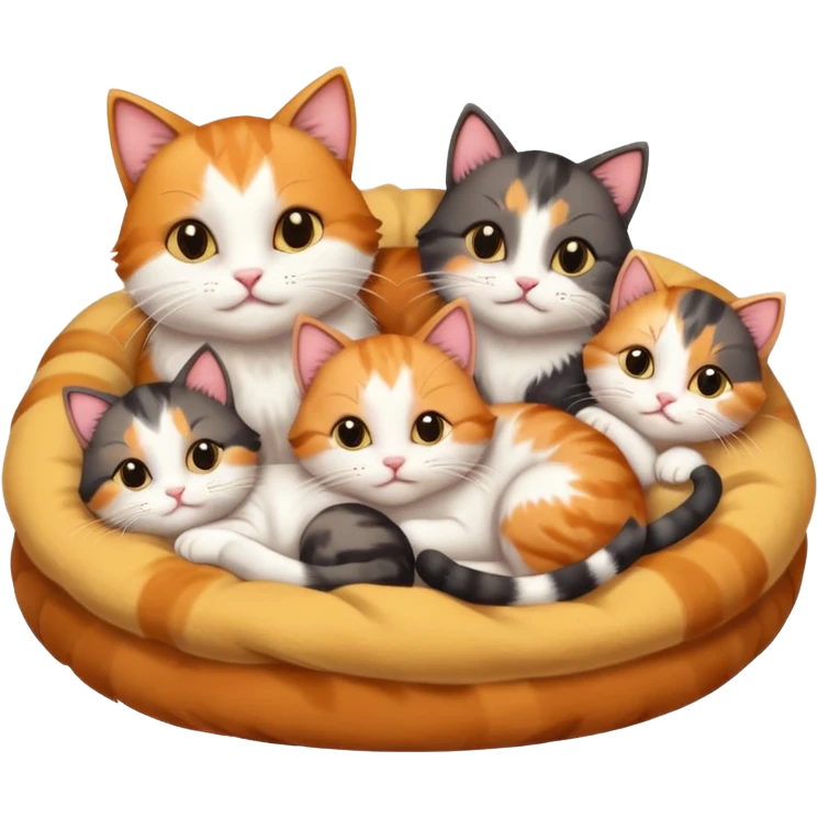 a mom cat with her 5 baby kittens emoji