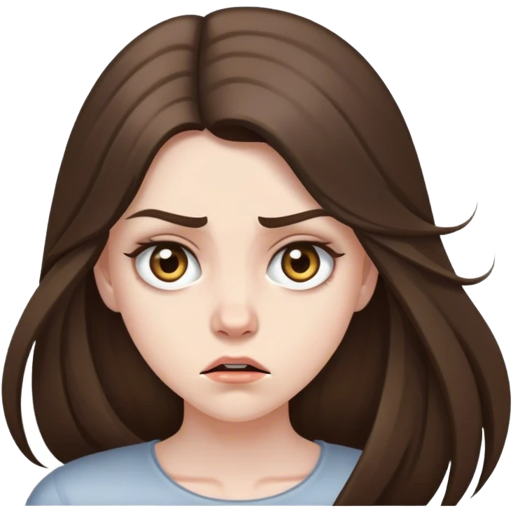 beautiful pale brunette girl with long hair pissed off eyes around emoji