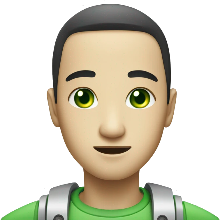Asian robot with green eyes emoji