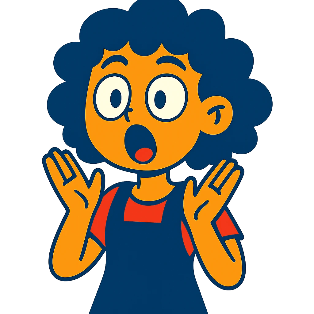 girl character with short curly hair and a surprised expression, vibrant cartoon style emoji