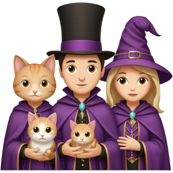magician couple and their pet cat emoji