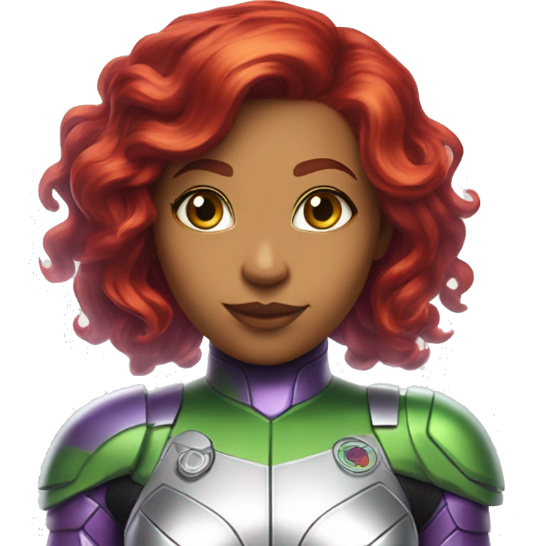dc comics starfire red hair, green eyes, purple and silver spacesuit with no helmet emoji