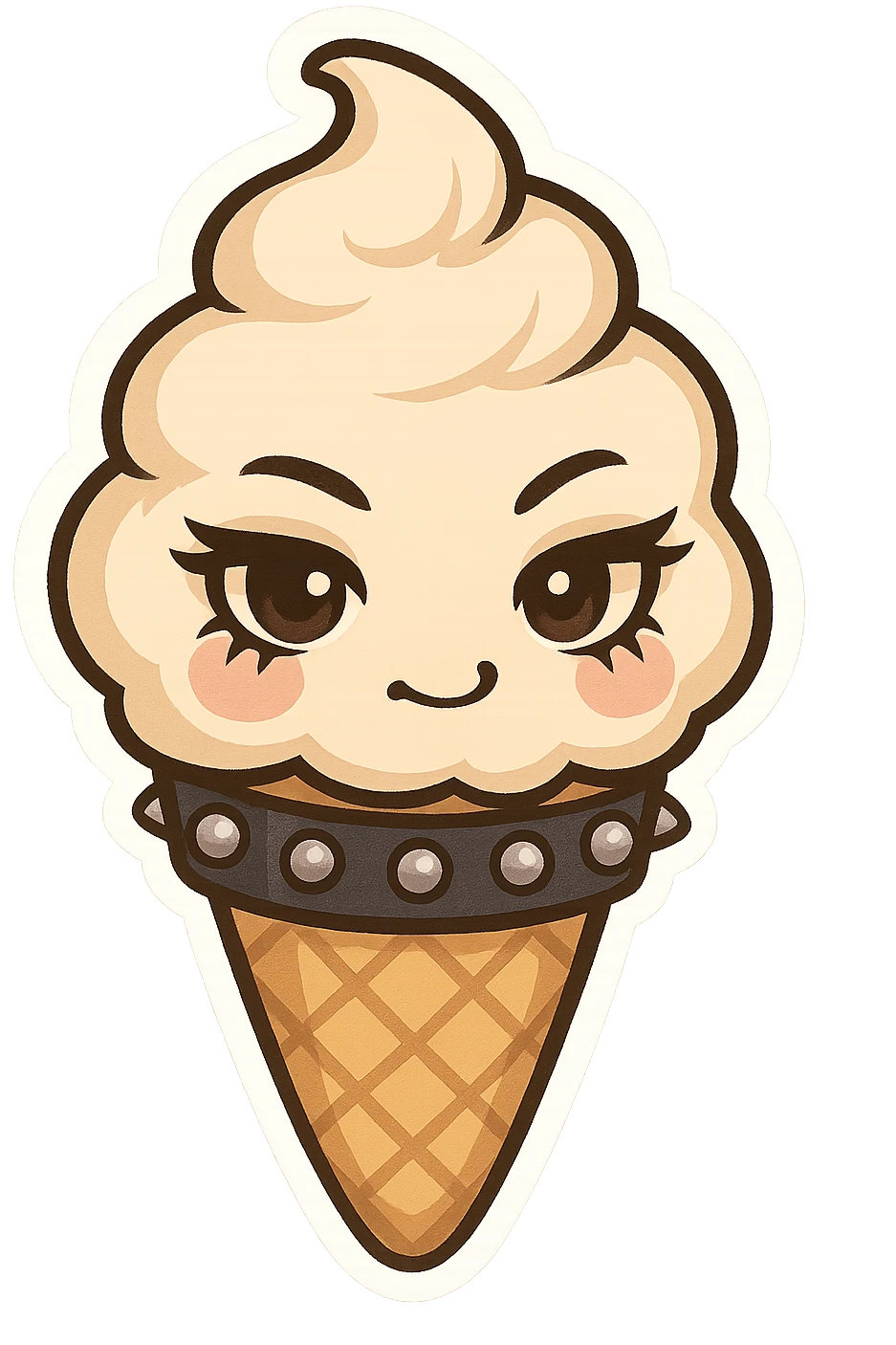 chibi sticker-style ice cream cone with a studded bracelet and dark eyeliner, cute and exaggerated emoji