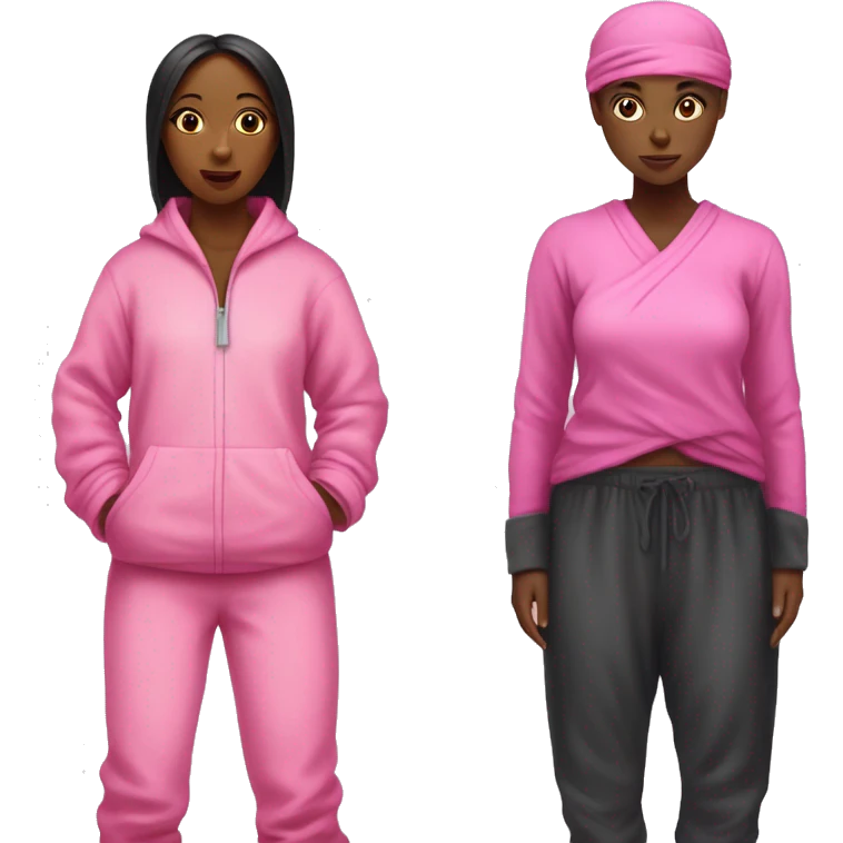 a ninja tyrtle with pink pajama pants on next to a black girl with pink pajama pants on emoji