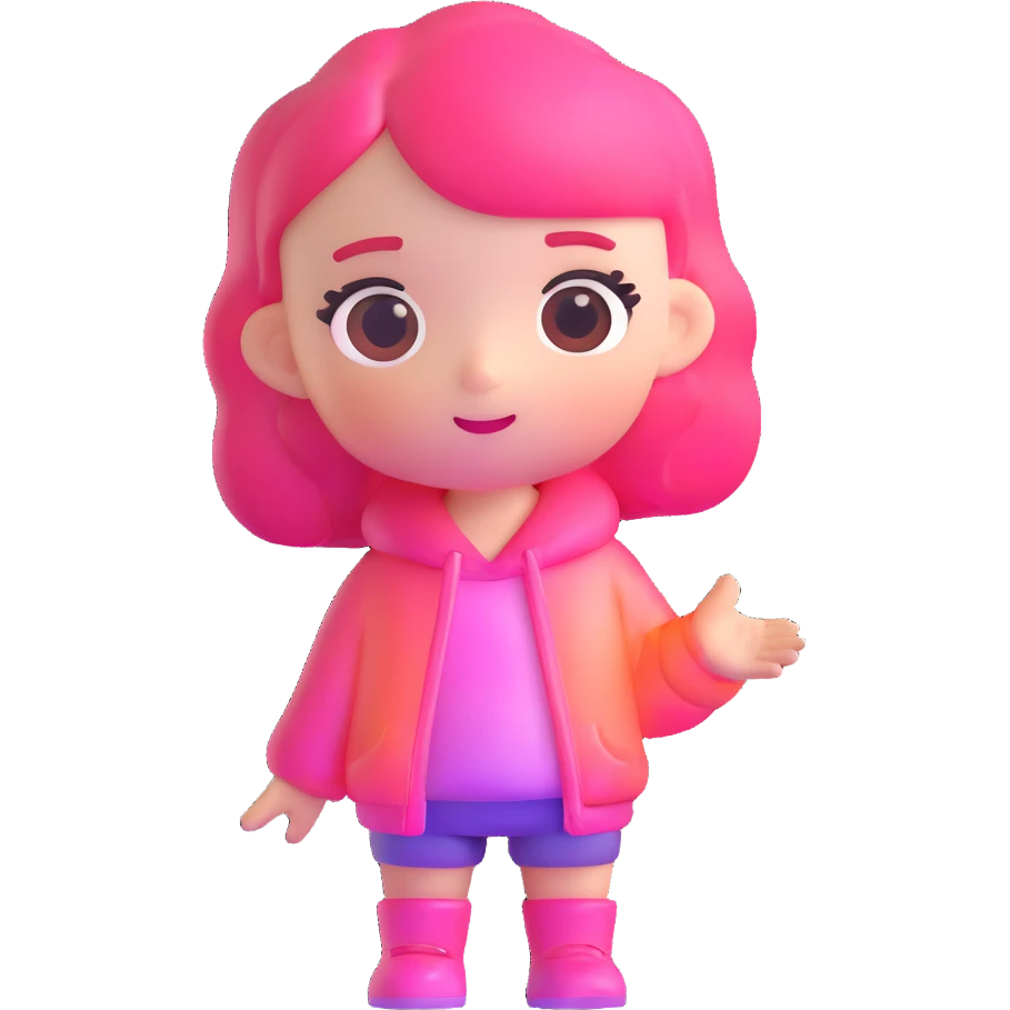 Cute female character with pink gradient, glass effect, minimalist design, transparent background emoji