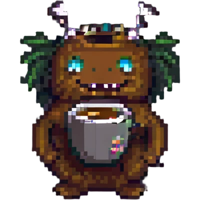 a coffee monster, pixel art style emoji