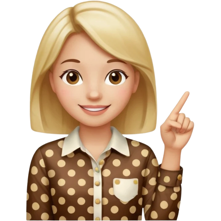 girl wearing a polka dots  shirt style, and poiting witgh her hand emoji