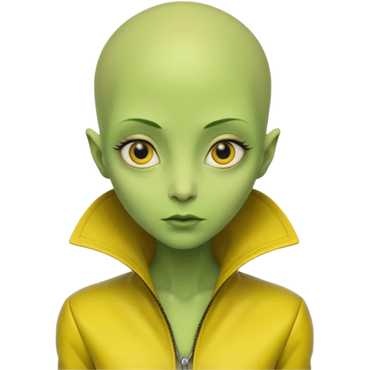 Lady Alien with yellow jacket, Half body, no hair. emoji