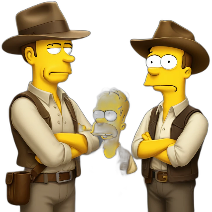 Humphrey bogart talking with Indiana jones and Homer Simpson emoji