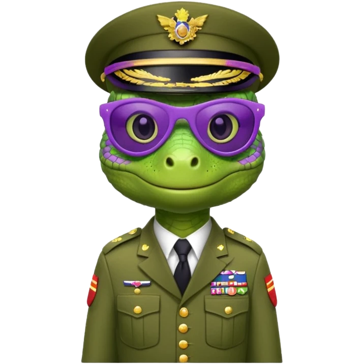 Lizard in militaryuniform with purple sunglasses. emoji