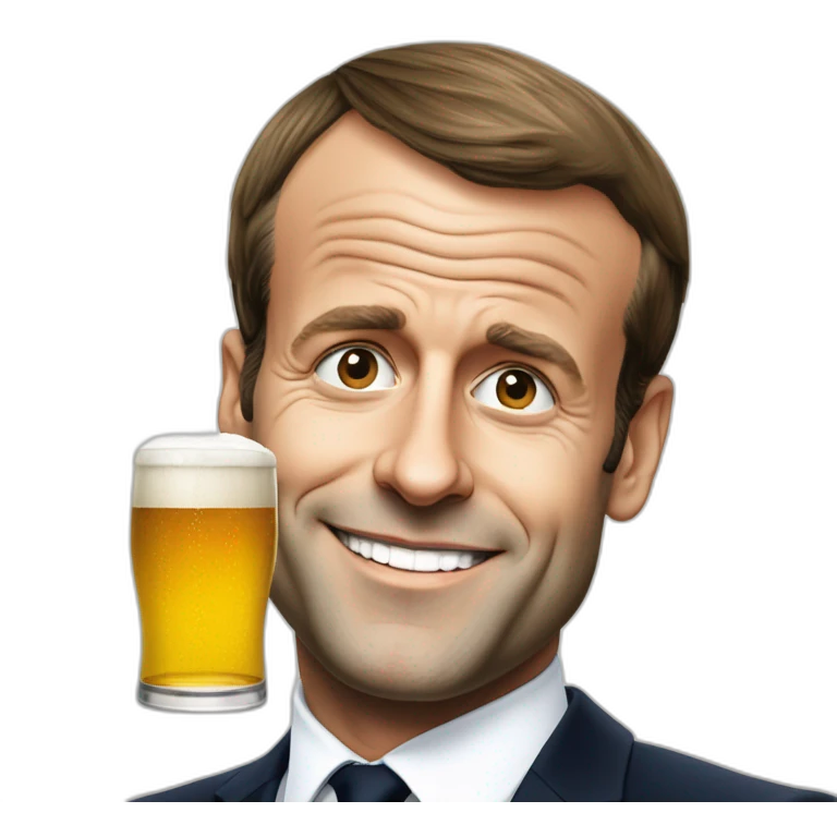 Emmanuel Macron avec une bière emoji