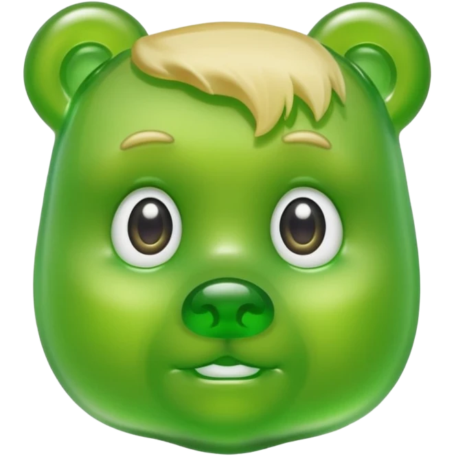 green gummy bear with eyes and blond hair only head emoji