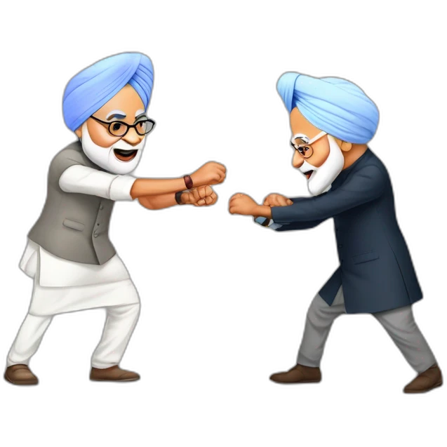 Dr manmohan singh and Narendra Modi fighting emoji