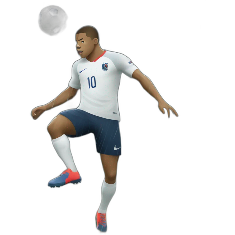 Kilian Mbappé plaining football in the rain emoji