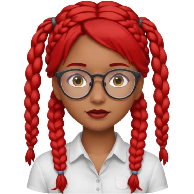 Dark Tan girl with two long red plaits and red rmmed  glasses head neck and shoulder shot only emoji