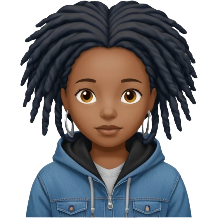 make a black girl with locs wearing a denim hoodie with black sleeves emoji