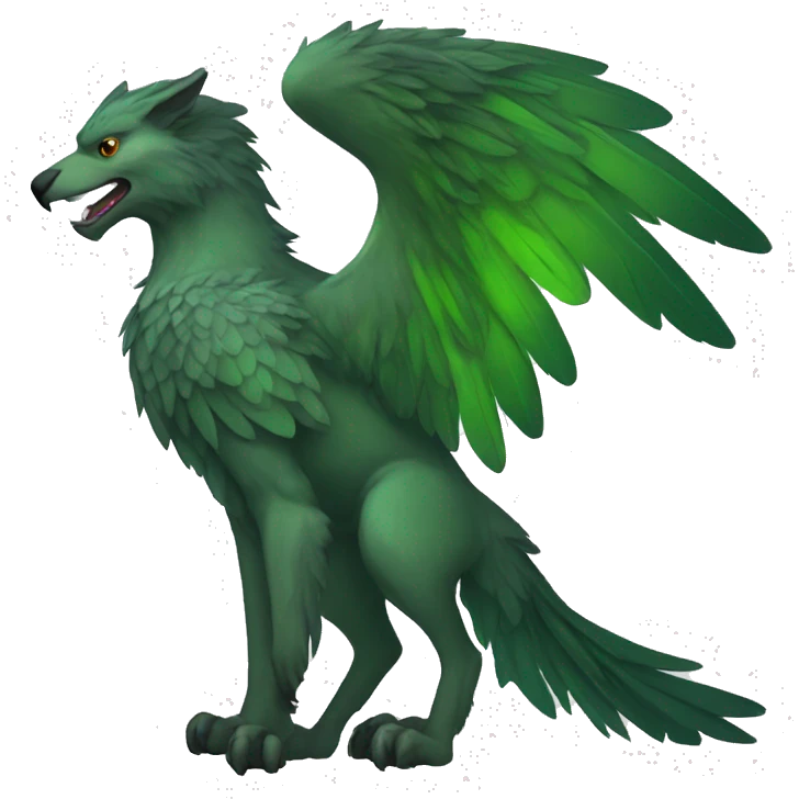 Full-body green gryphon with wolf-body with a beak for its mouth and wings emoji