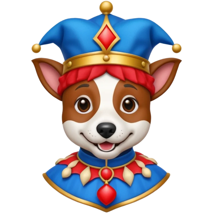 crazy funny colorful jack russel dog jolly joker, medieval, vintage, court jester, mac os icon, blue color emoji
