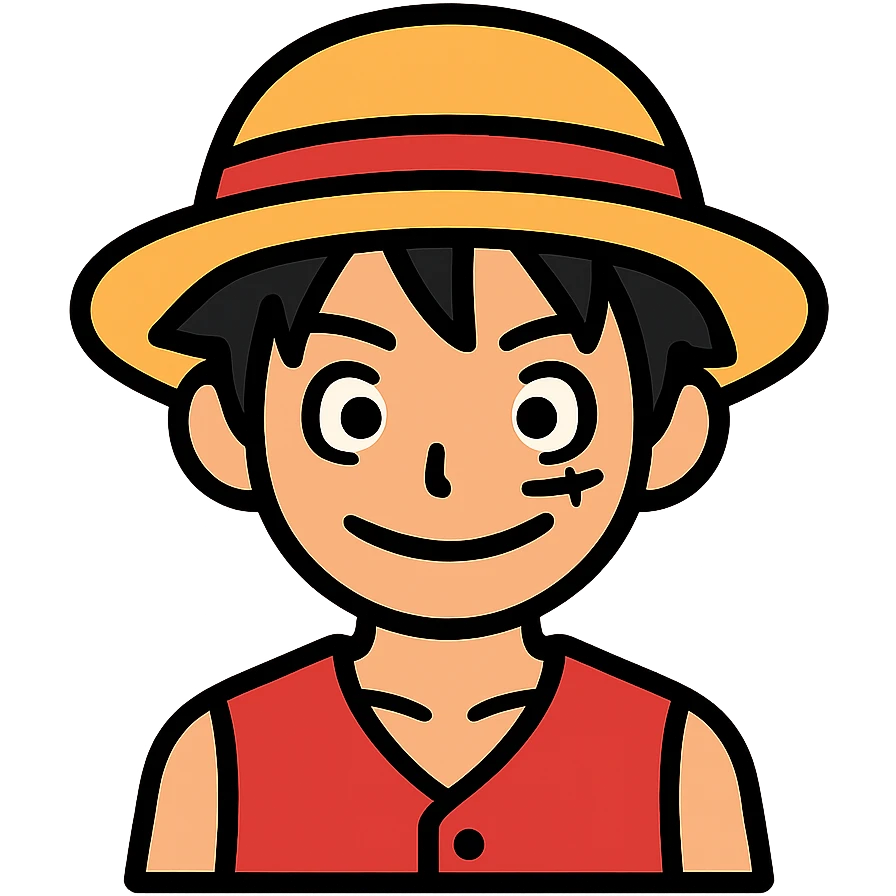 Monkey D. Luffy with straw hat, scar under eye, wearing red vest emoji