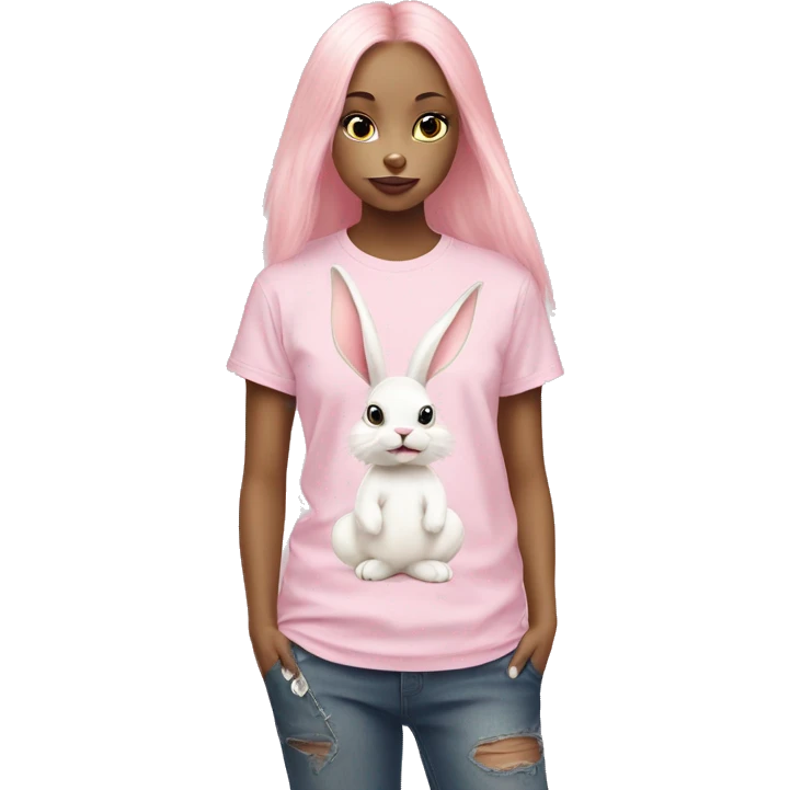 Pink pastel Bunny eat chicken and wearing tshirt dior emoji