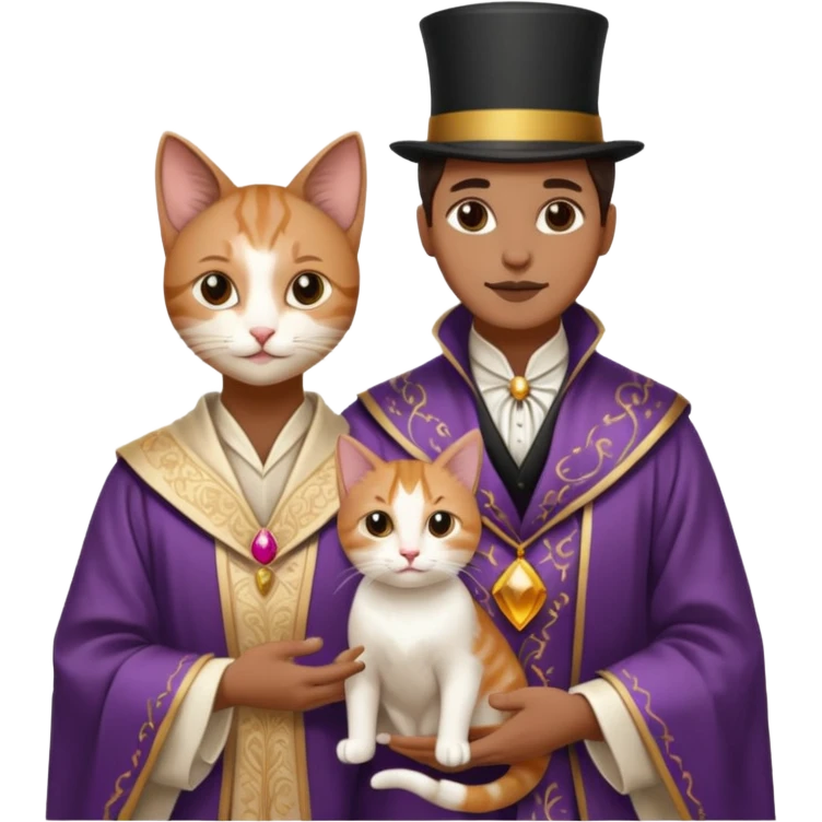 magician couple and their pet cat emoji