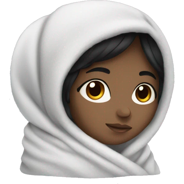 White girl black hair cozy in blanket  emoji