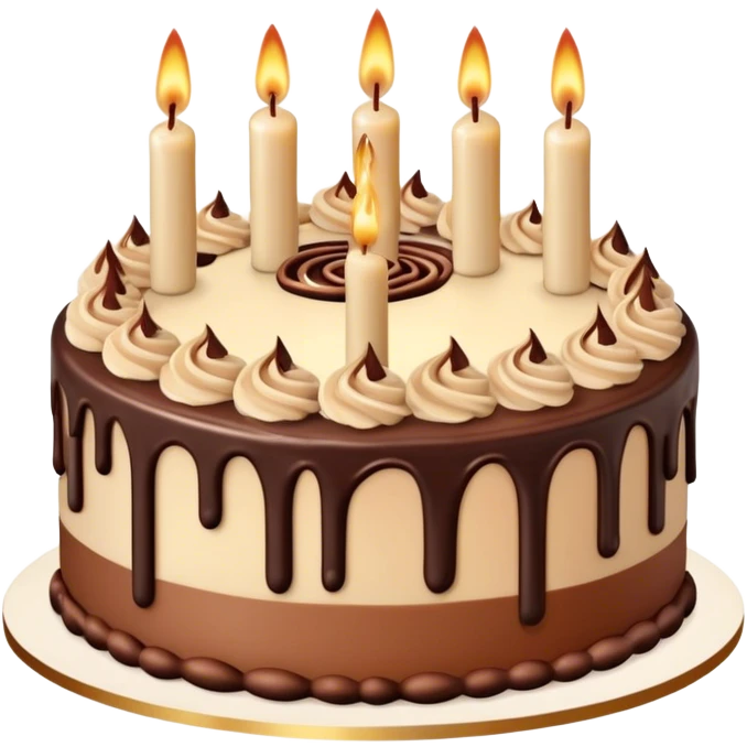 Aesthetic birthday cake with beige candles and chocolate topping  emoji