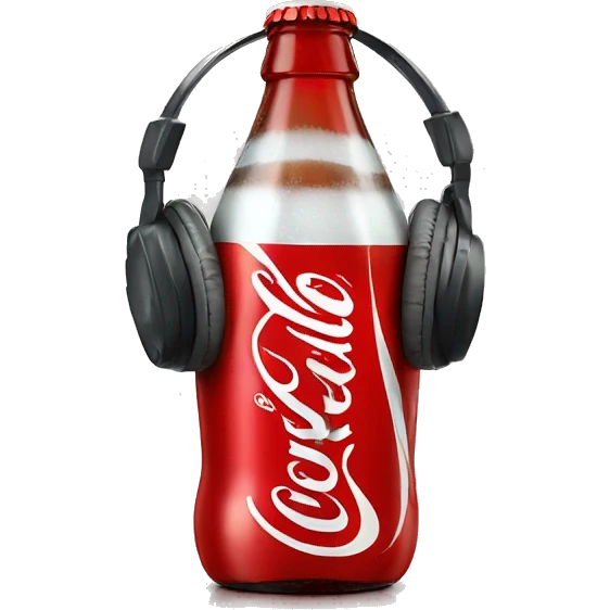 A bottle of coca cola with a face, ears and headphones emoji
