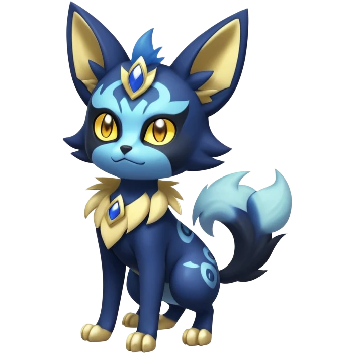 Shiny mExotic Badass Colorful Ethereal Royal Mysterious Gothic Meowstic-Zorua-Litten-Noibat-Pokémon-Fakémon-hybrid-creature (full body) with pattern-markings with golden eyes emoji