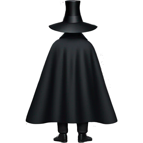 back profile of black magician, cape that says Dior, text Dior on the cape emoji