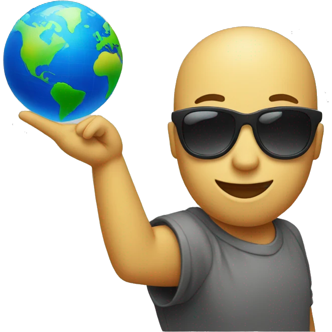 a standard emoji with sunglasses and hand which spins a globe by the index finger emoji
