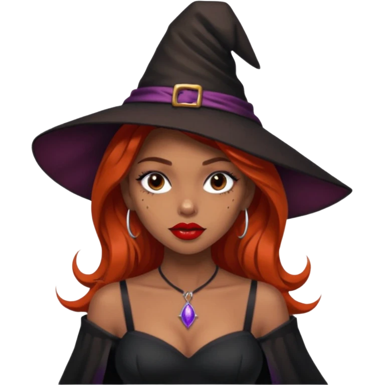 Pretty girl with Light brown skin and freckles dressed as a sexy Witch emoji