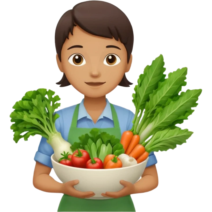 Healthy home cooking humanless avatar in clean style vibrant illustration. Fresh vegetables bowl, green tones, simple shapes, flat design, friendly and light. emoji
