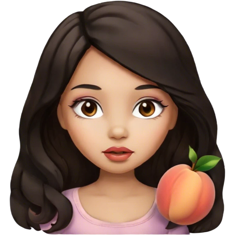 Glamourous baby, light brown skin tone, very beautiful girl, with big plump peach-beige lips, long long lashes, black wavy smooth long hair, straight parting hair, brown eyes emoji