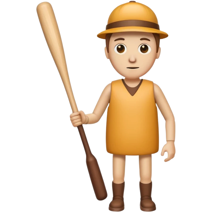Make a wood tube with a face and wooden legs and arms and a bat emoji