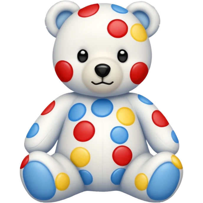 White teddy bear covered with blue, red and yellow spots emoji