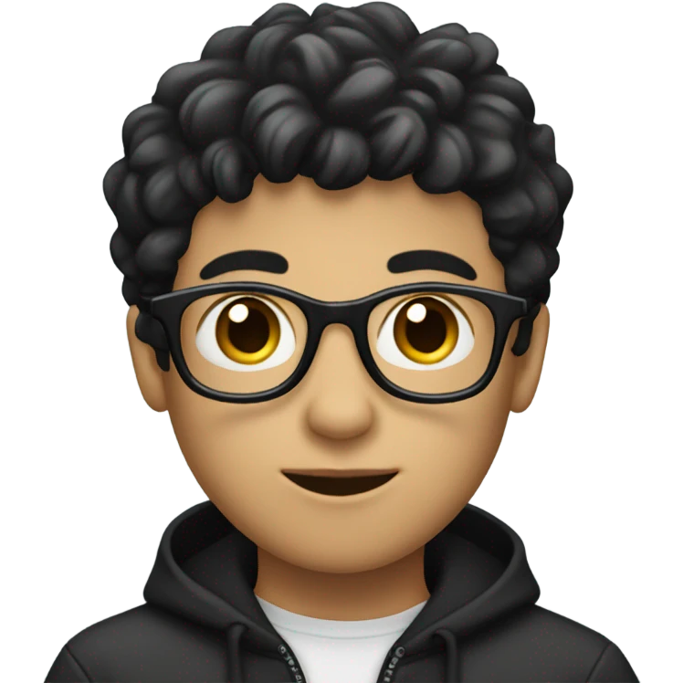 Boy black hair black glasses fair skin, cup emoji